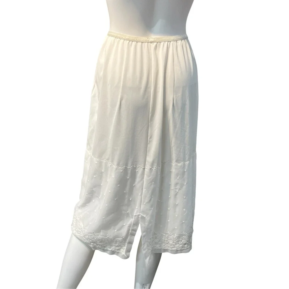 Vintage Sheer White Satin Skirt Embroidered Midi Fairy Romantic Feminine Cottage